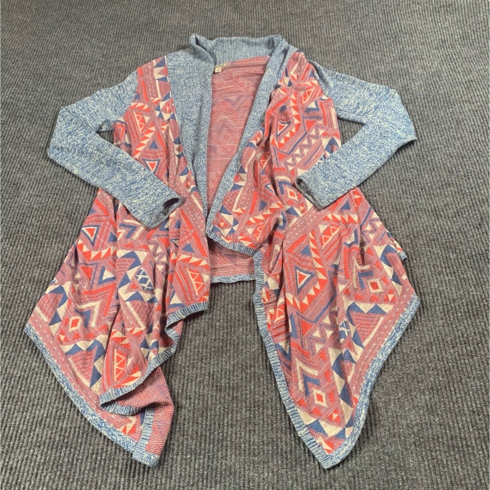 Lucky Brand Cardigan Sweater Womens‎ Extra Small XS Red Aztex Native Open Front